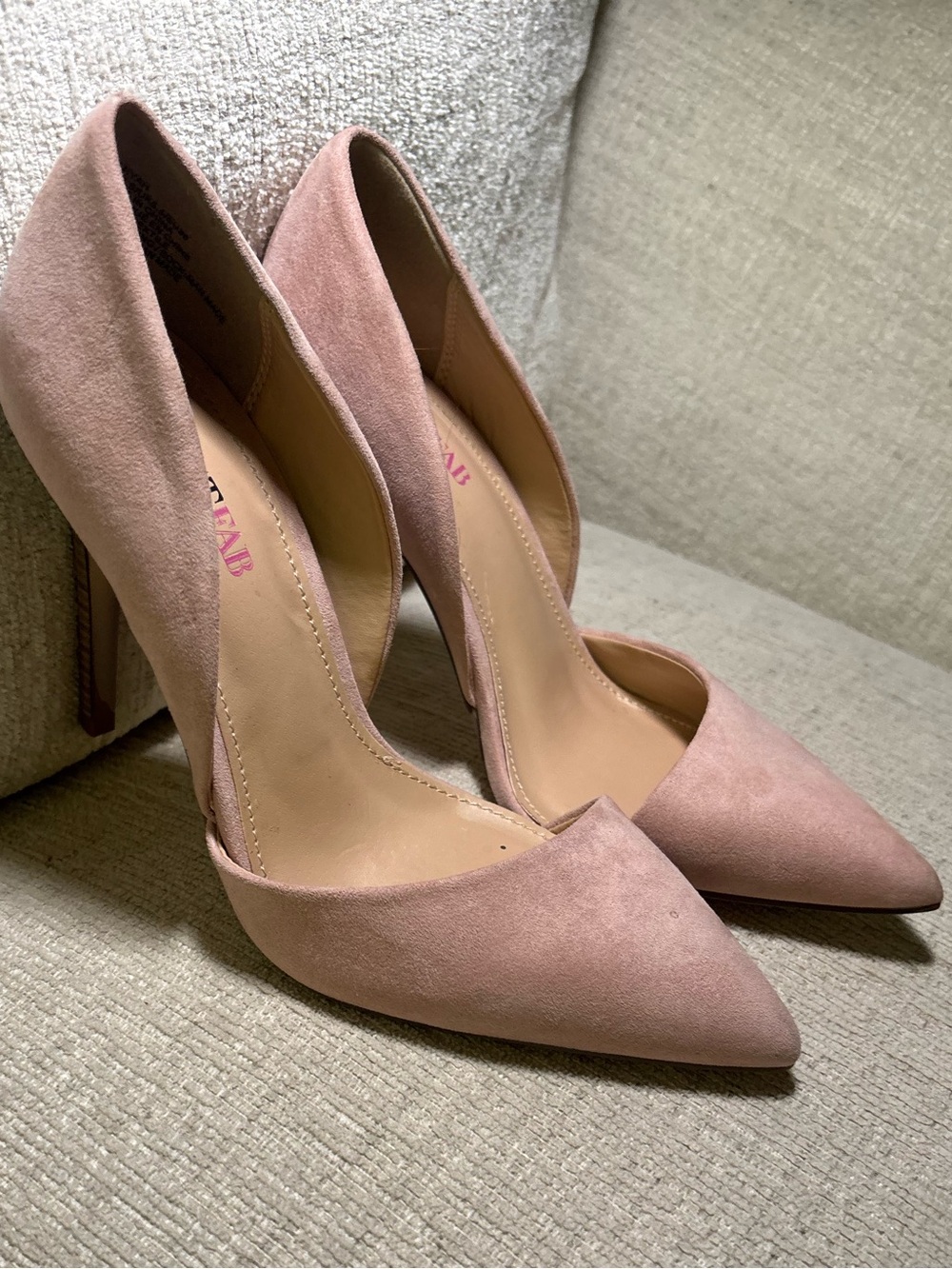 Blush Pink 7.5 Faux Suede D’Orsay Stiletto Pumps Heels Women Neutral Office Chic - Picture 6 of 12